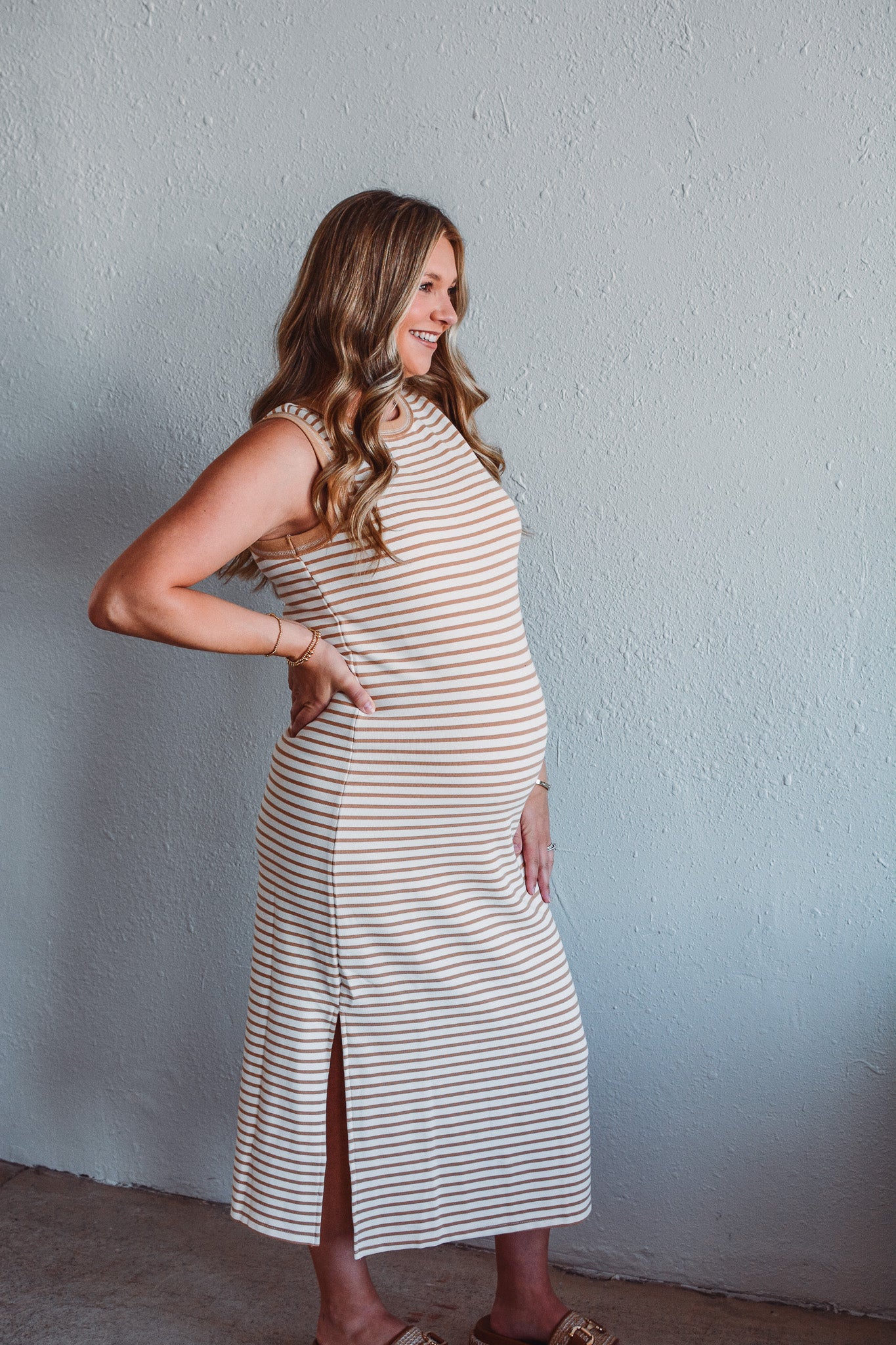 Tan Serena Stripe Dress