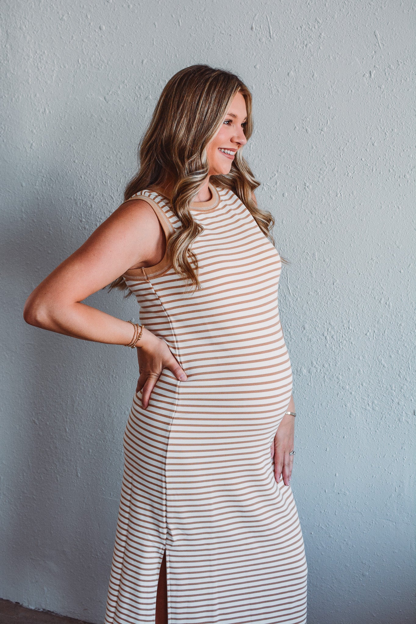 Tan Serena Stripe Dress