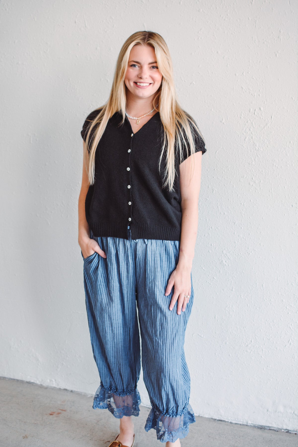 Blue Pinstripe Palazzo Pants
