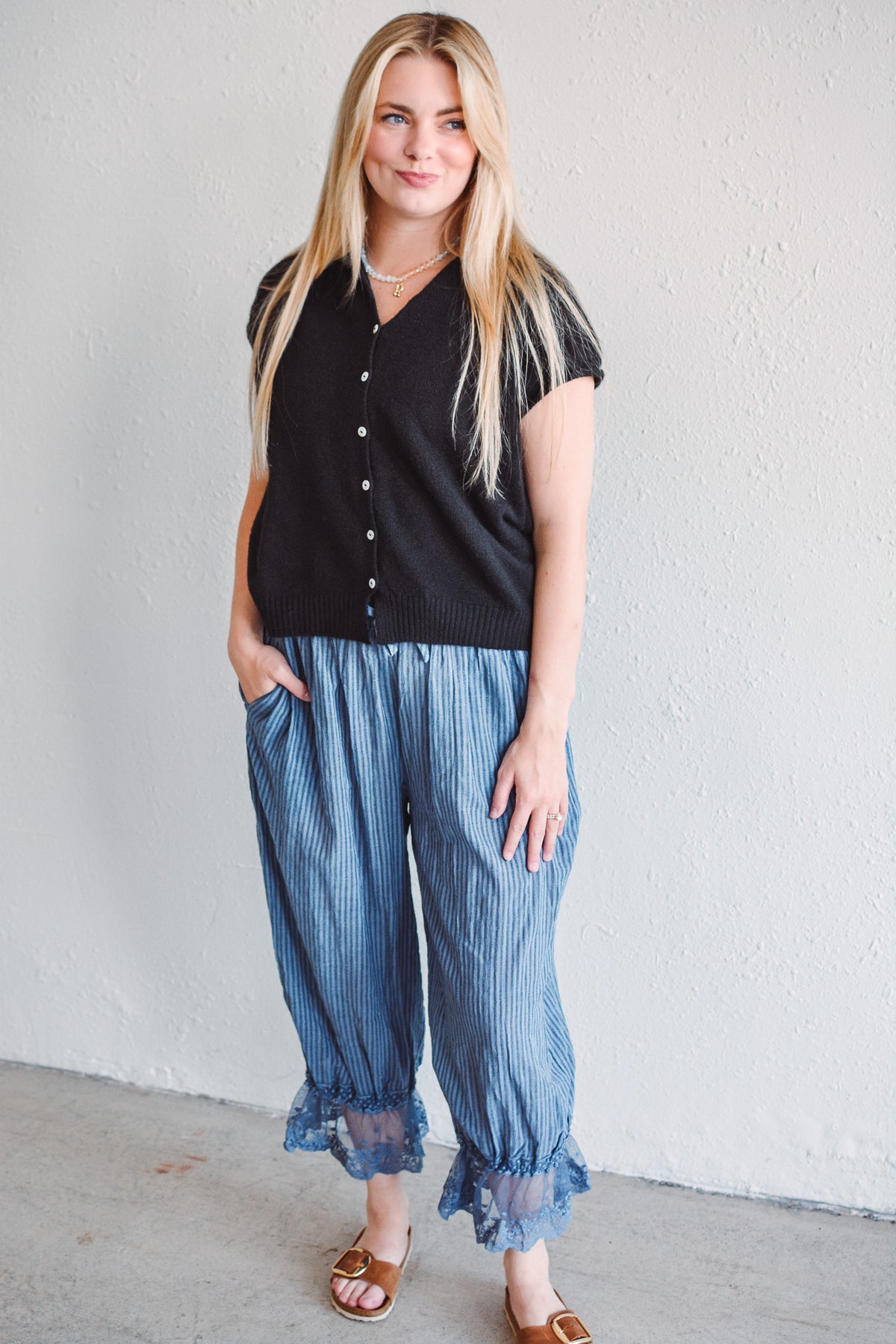 Blue Pinstripe Palazzo Pants