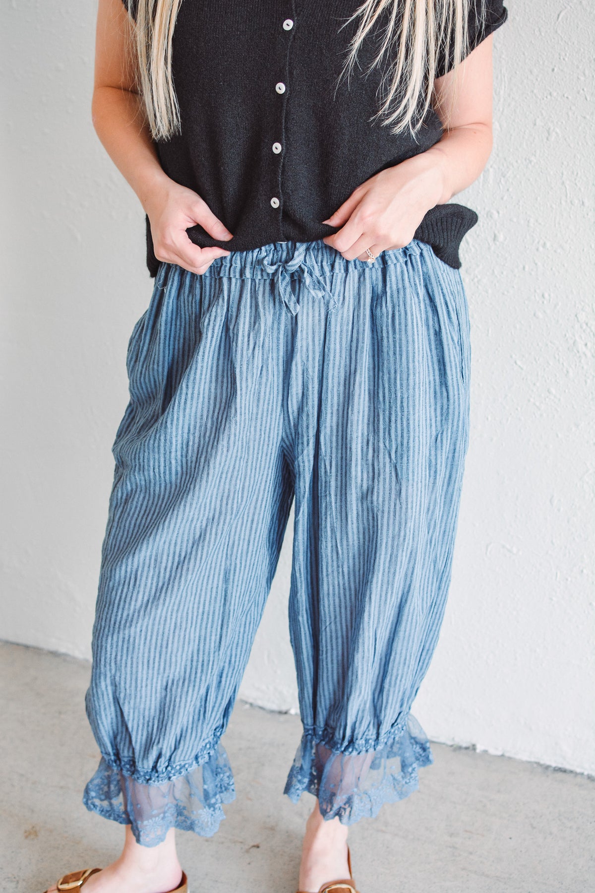 Blue Pinstripe Palazzo Pants