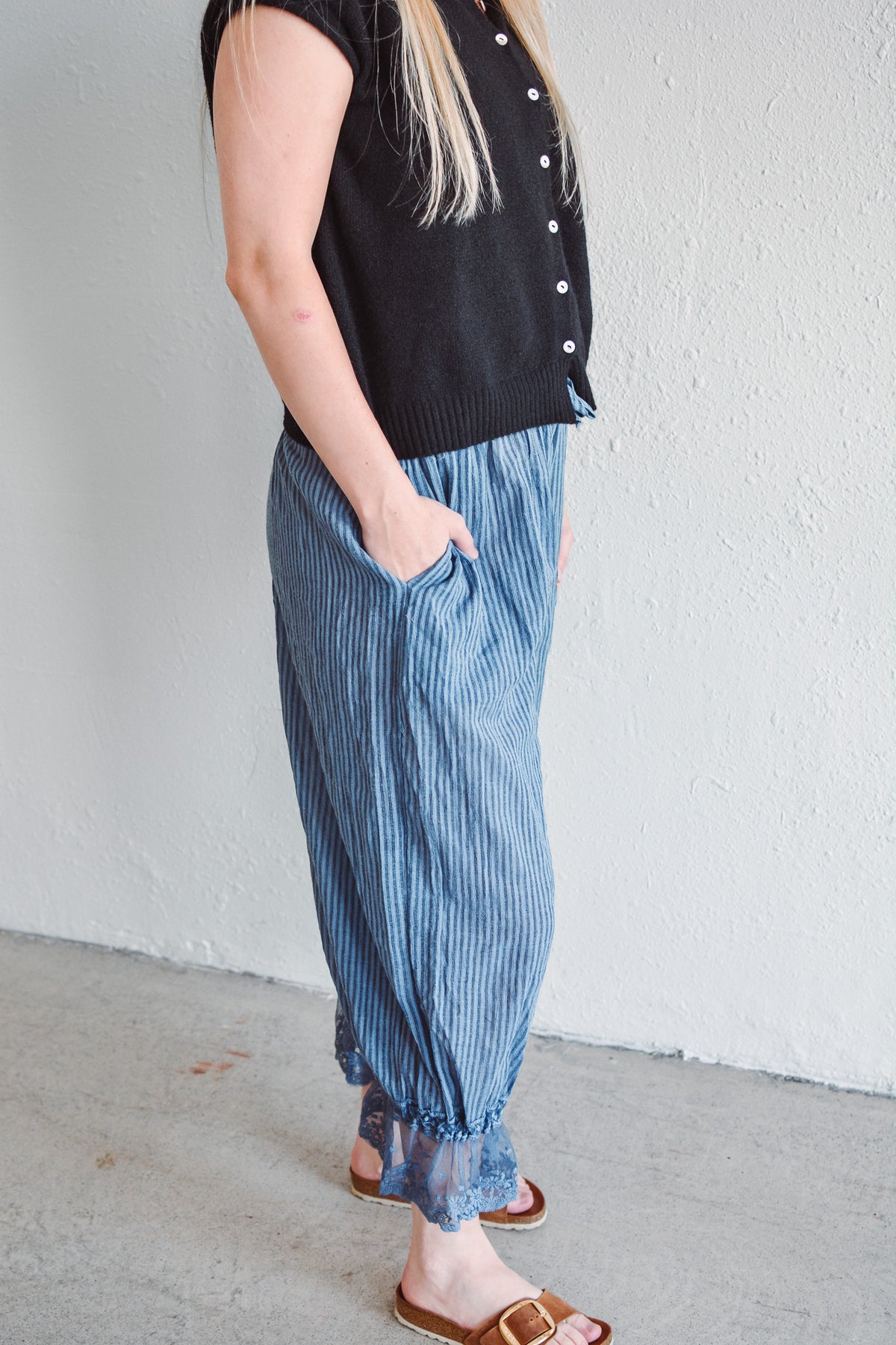 Blue Pinstripe Palazzo Pants