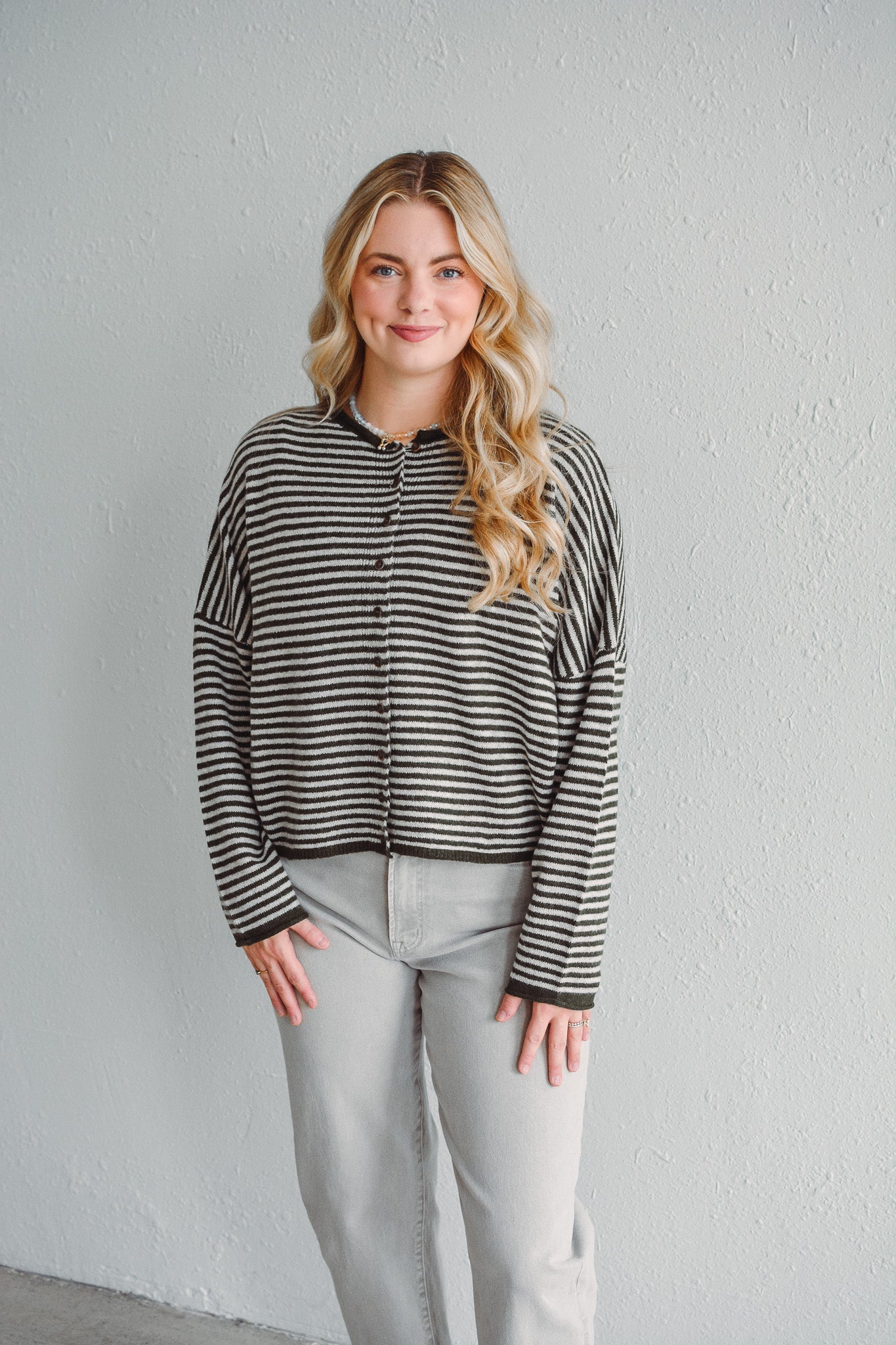 Olive Stripe Knit Cardigan