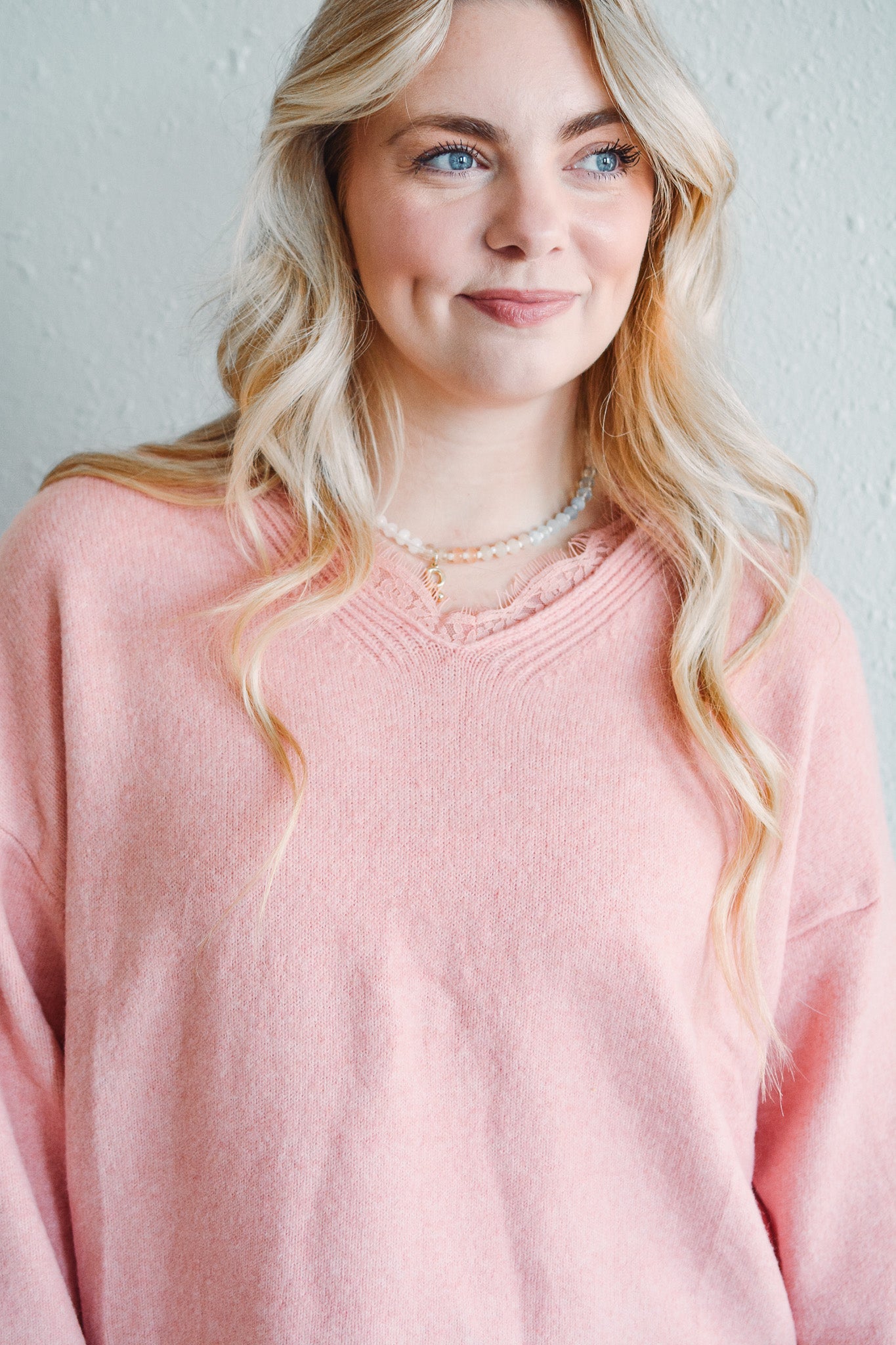 Coral Lace Knit Sweater