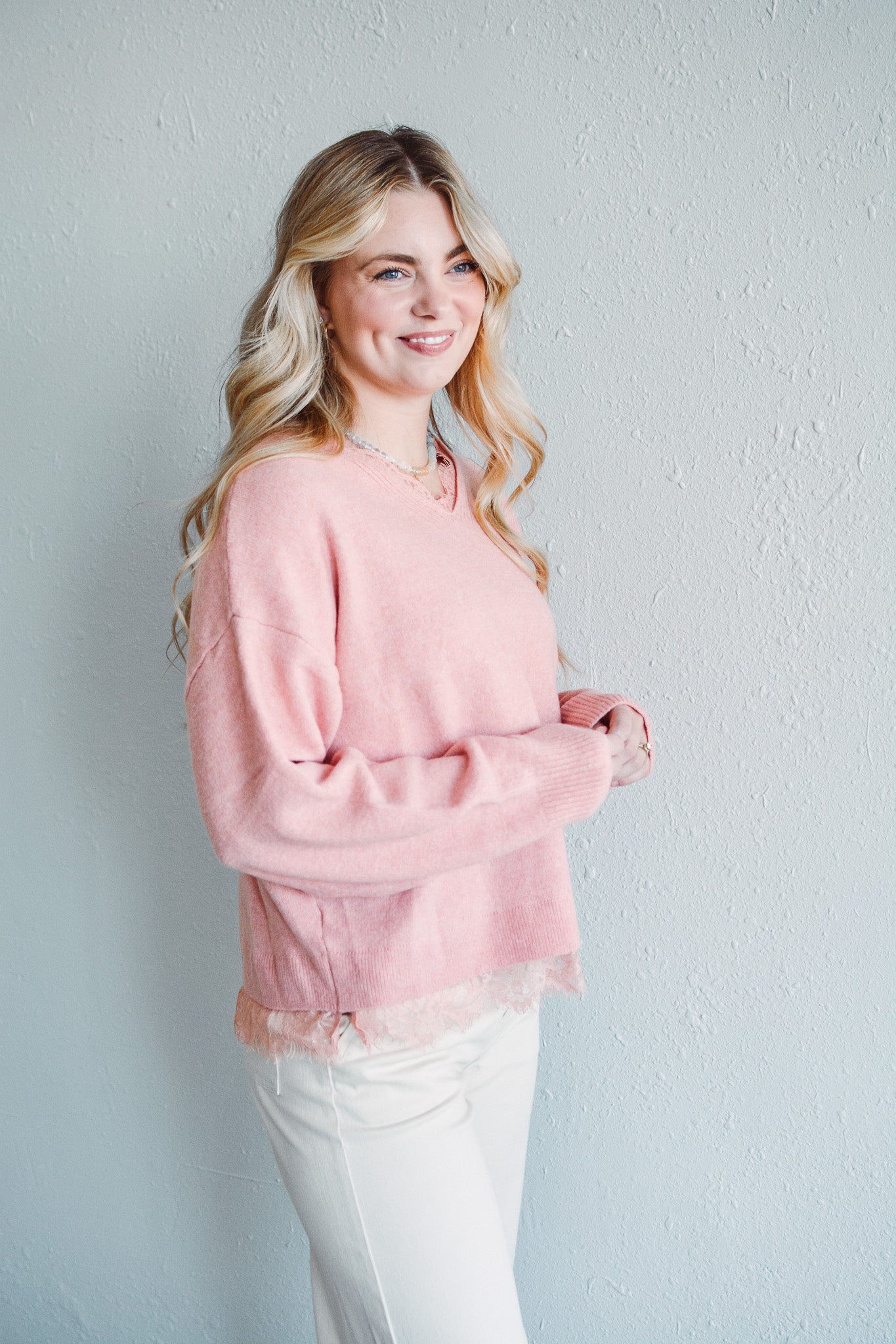 Coral Lace Knit Sweater
