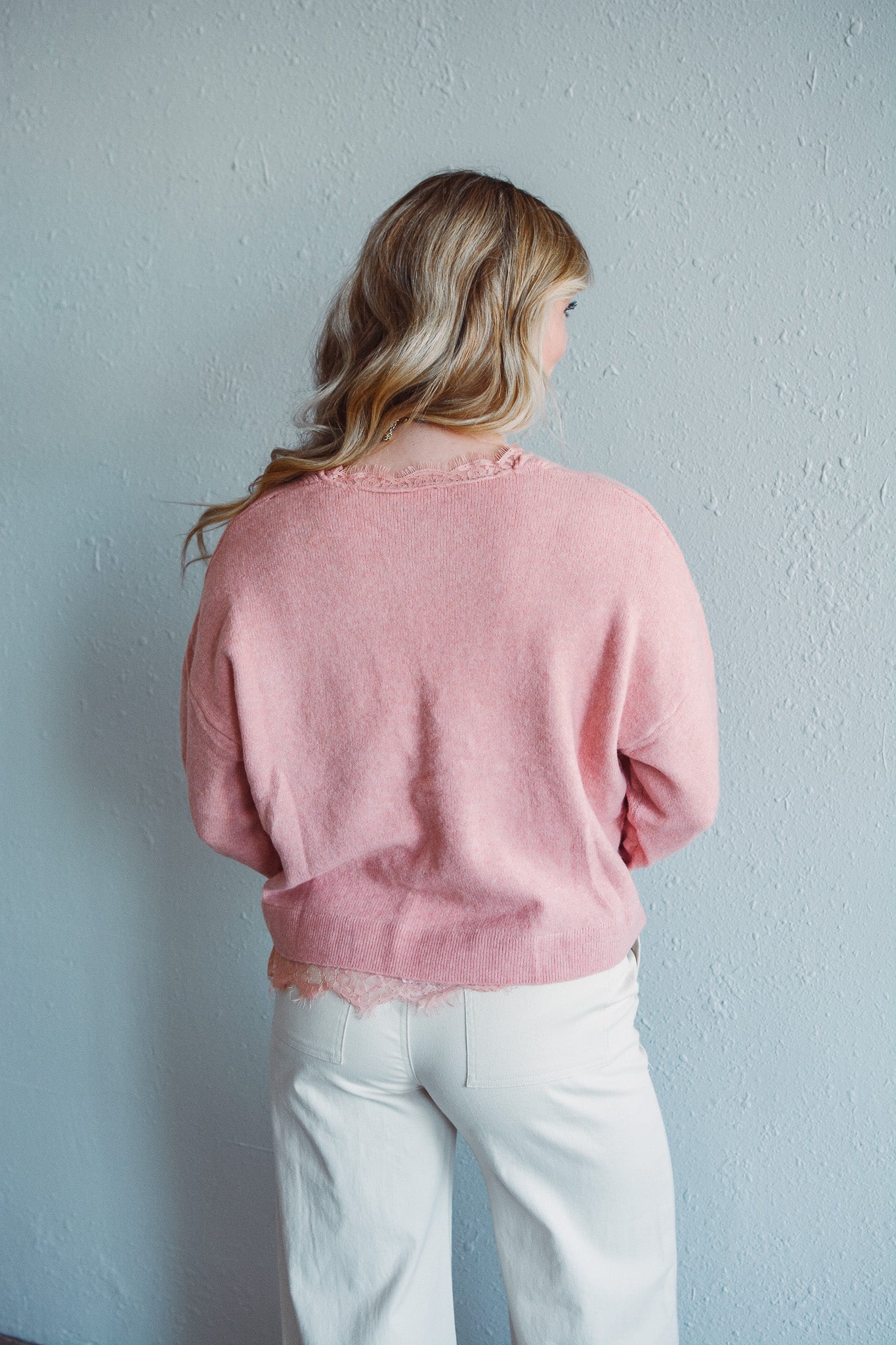 Coral Lace Knit Sweater