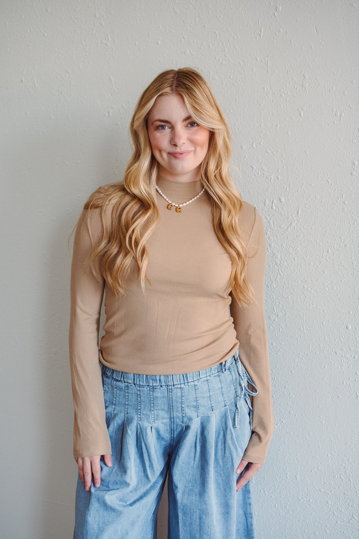 Latte Basic Mock Neck