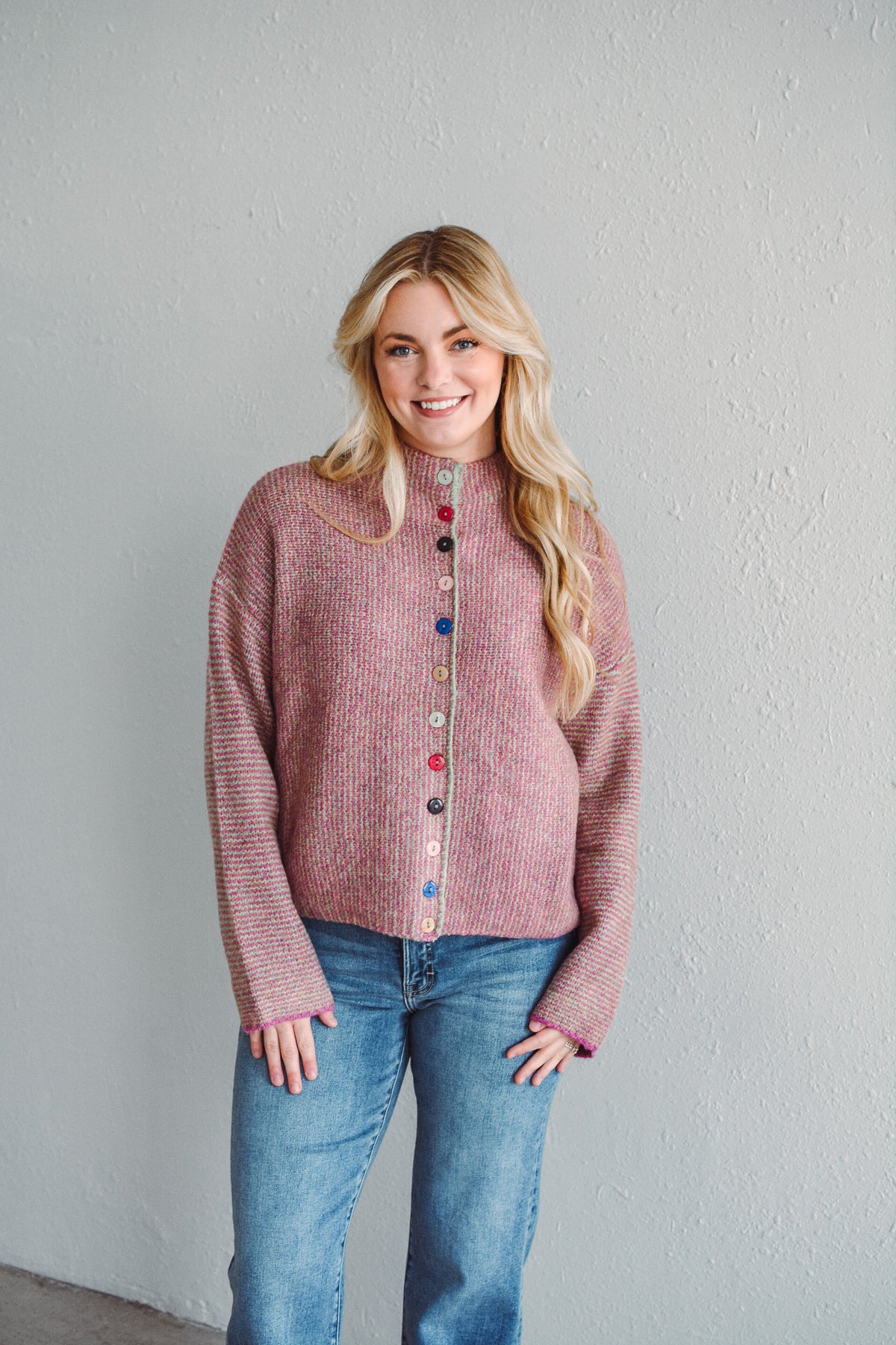Fuchsia Button Sweater