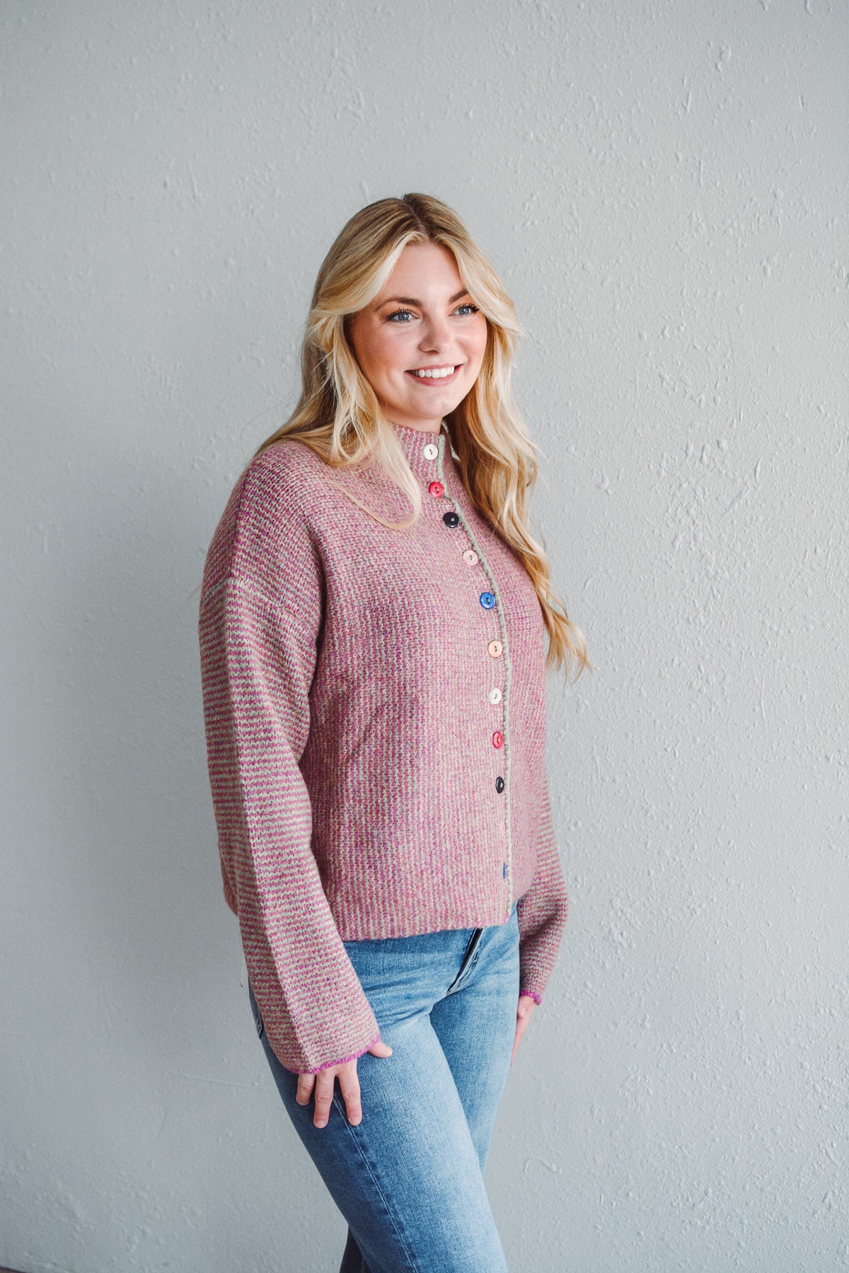 Fuchsia Button Sweater