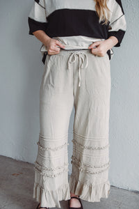 Hannah Ruffle Wide Leg - Latte