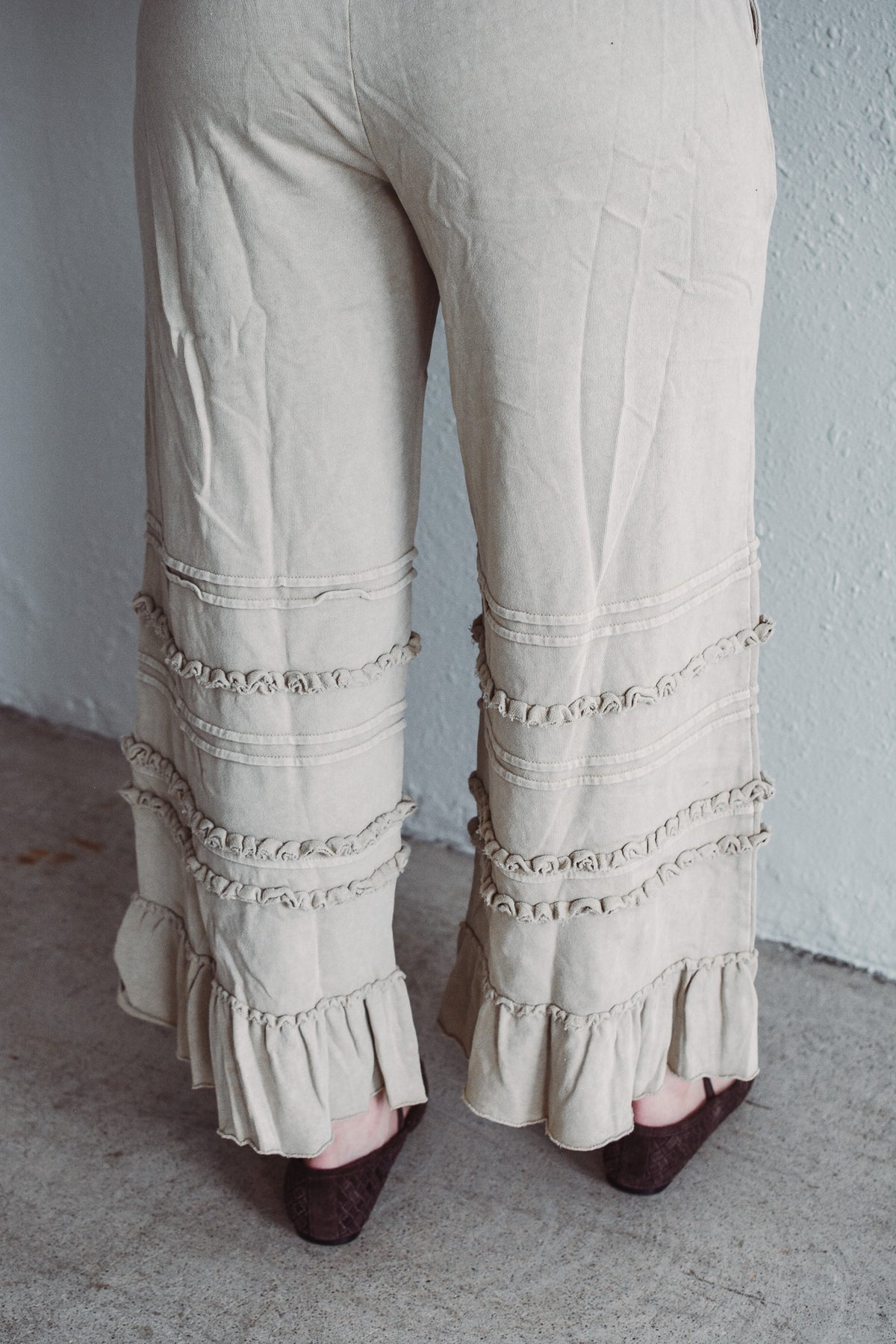 Hannah Ruffle Wide Leg - Latte