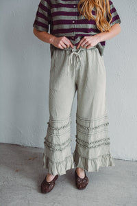 Hannah Ruffle Wide Leg - Sage