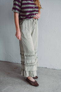 Hannah Ruffle Wide Leg - Sage