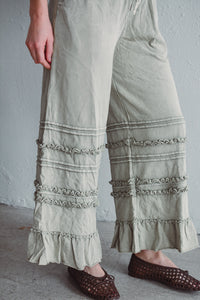 Hannah Ruffle Wide Leg - Sage