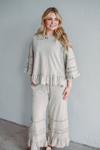 Hannah Ruffle Wide Leg - Latte