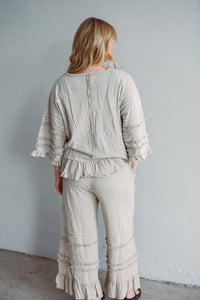 Hannah Ruffle Wide Leg - Latte