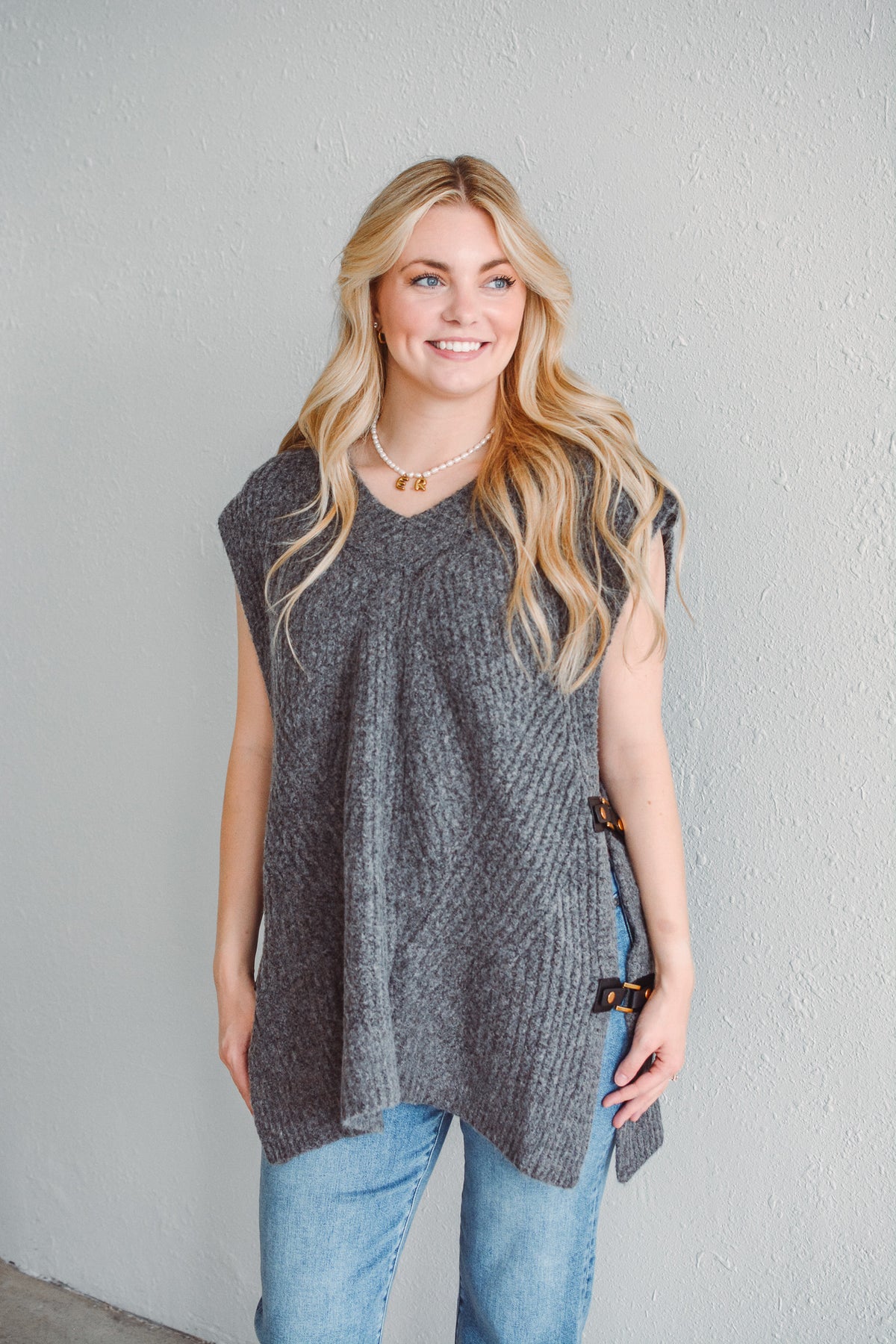 Charcoal Buckle Sweater Vest