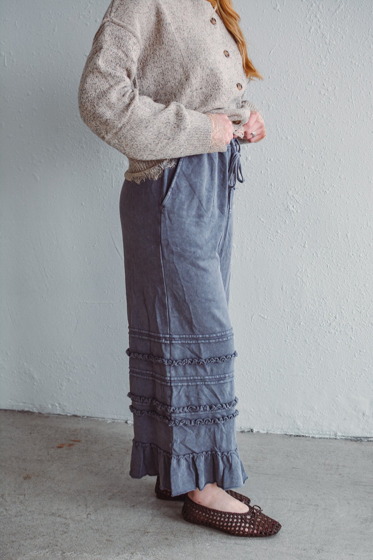 Hannah Ruffle Wide Leg - Smoke