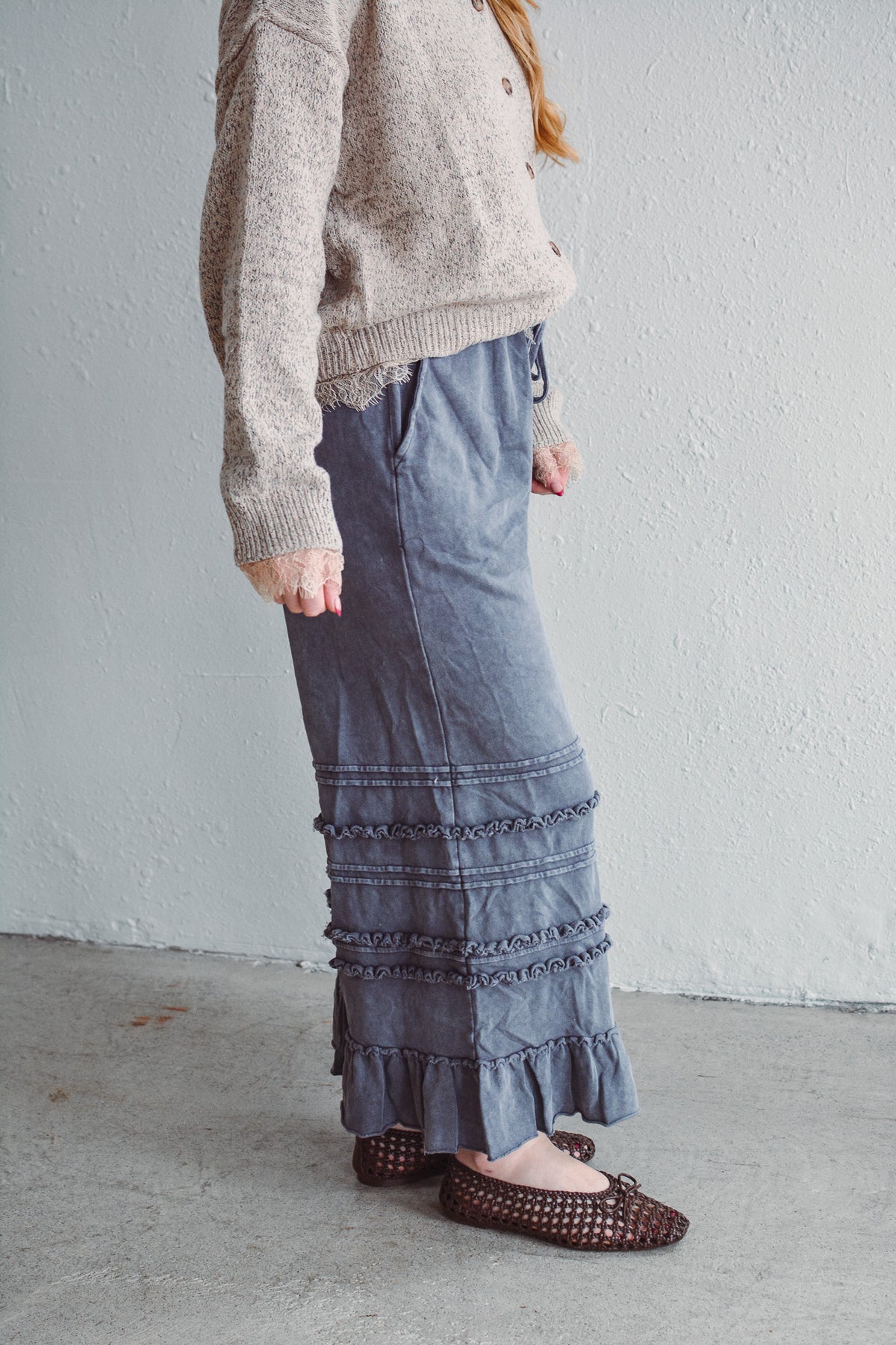 Hannah Ruffle Wide Leg - Smoke
