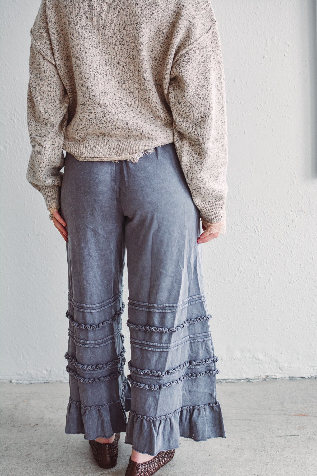 Hannah Ruffle Wide Leg - Smoke
