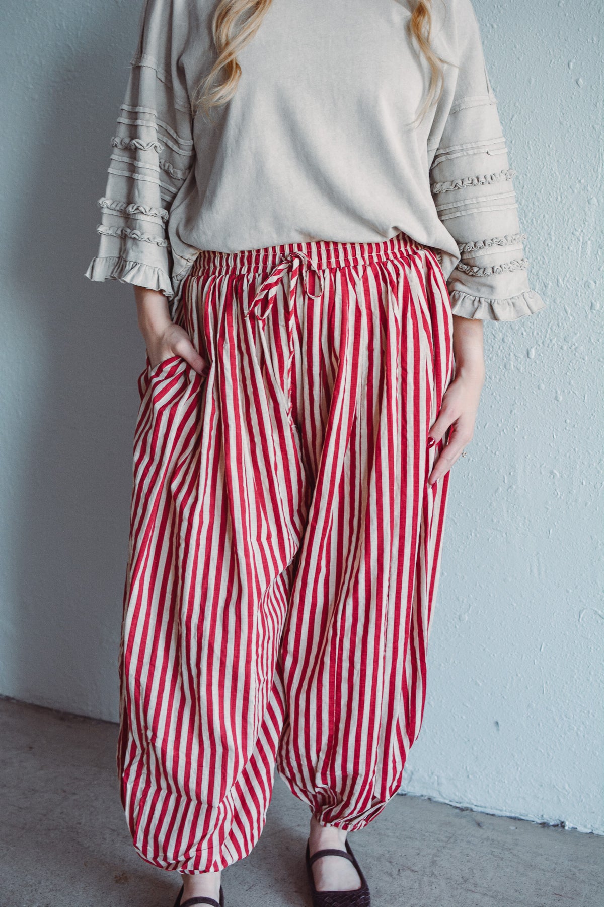 Red Stripe Balloon Pants