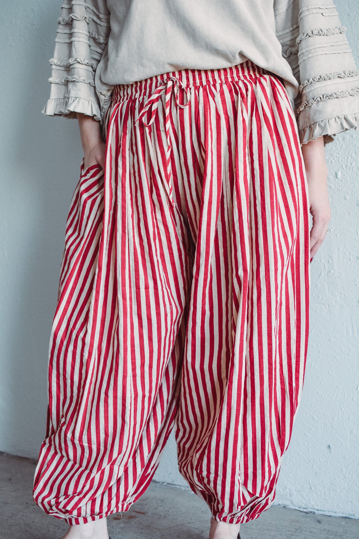 Red Stripe Balloon Pants