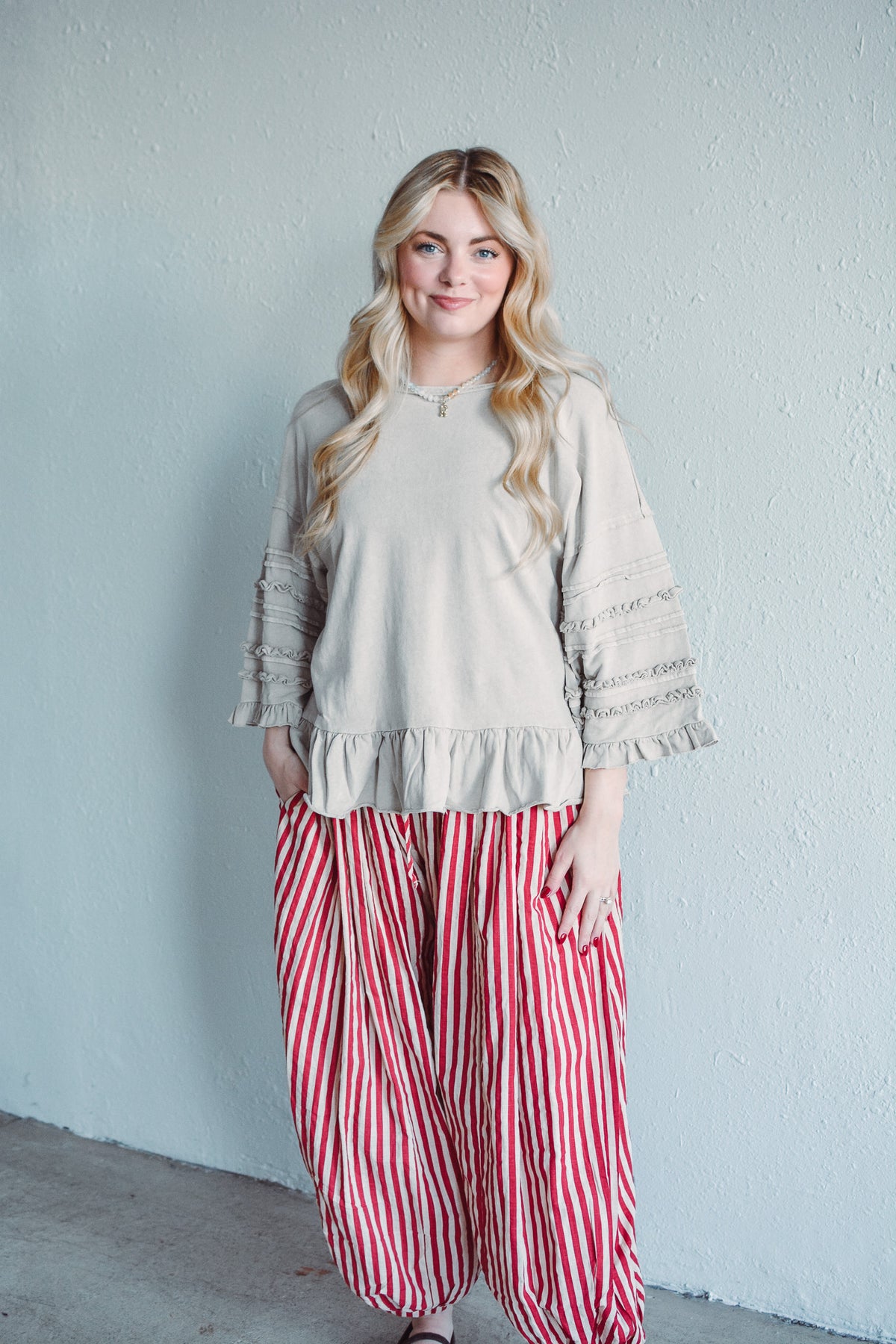 Red Stripe Balloon Pants