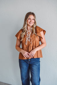 Camel Poplin Bow Top
