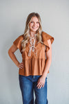 Camel Poplin Bow Top