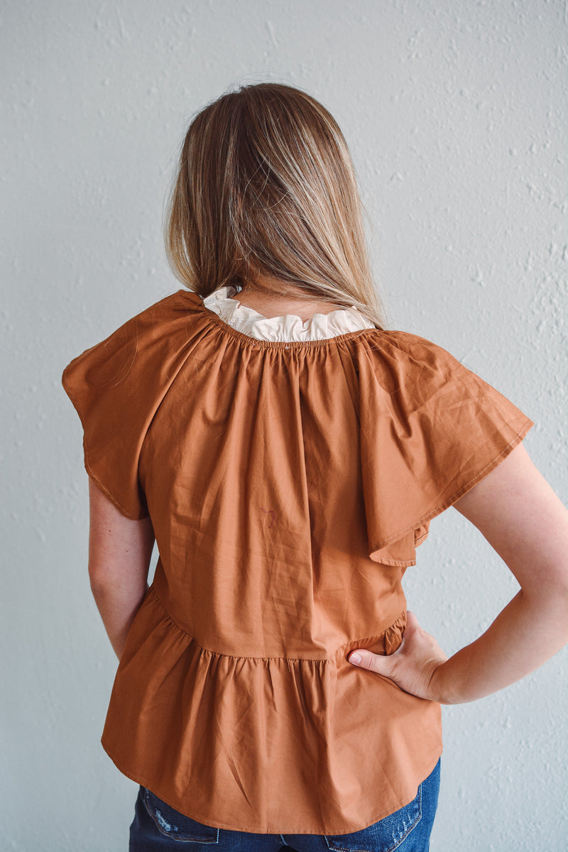 Camel Poplin Bow Top