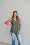 Simple Frayed Tank Olive