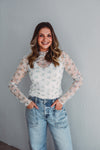 Blue Floral Mesh Top
