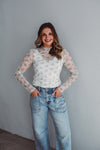 Blue Floral Mesh Top
