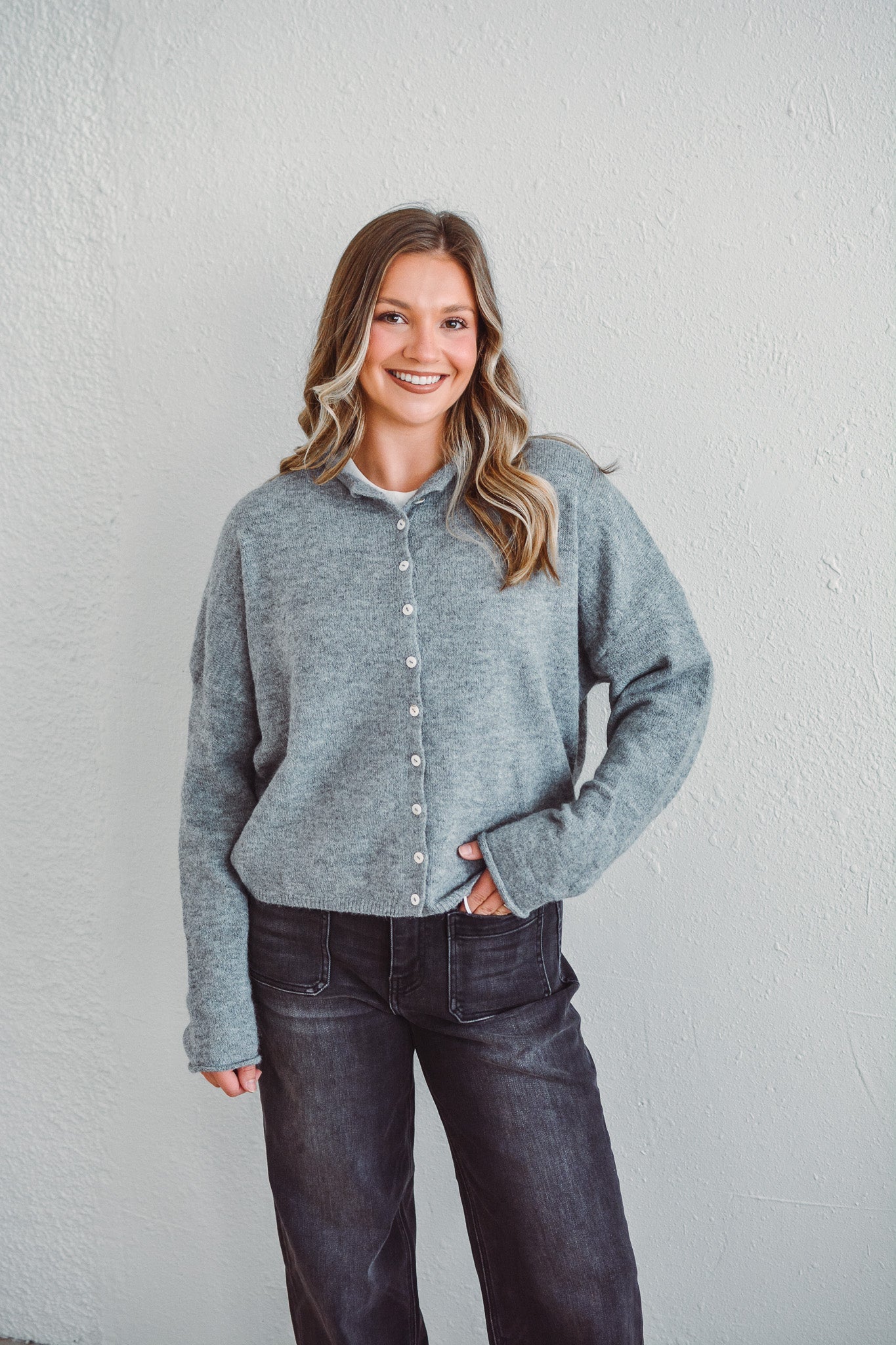 Heather Grey Piper Cardigan