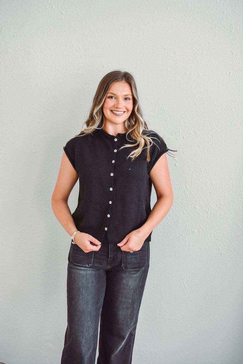 Piper Black Vest Cardigan