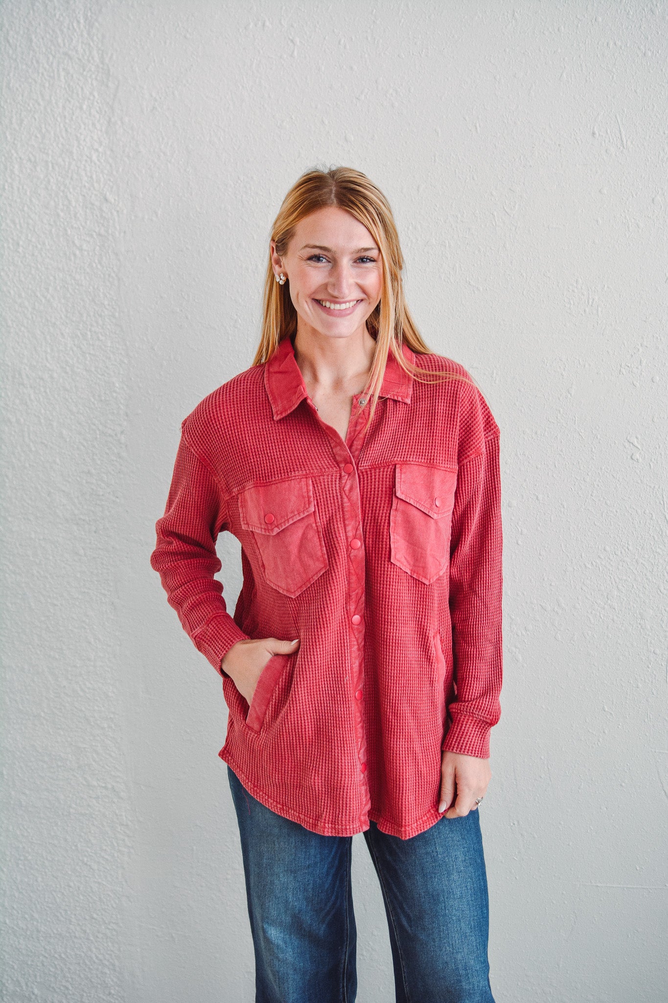 Garnet Red Waffle Jacket