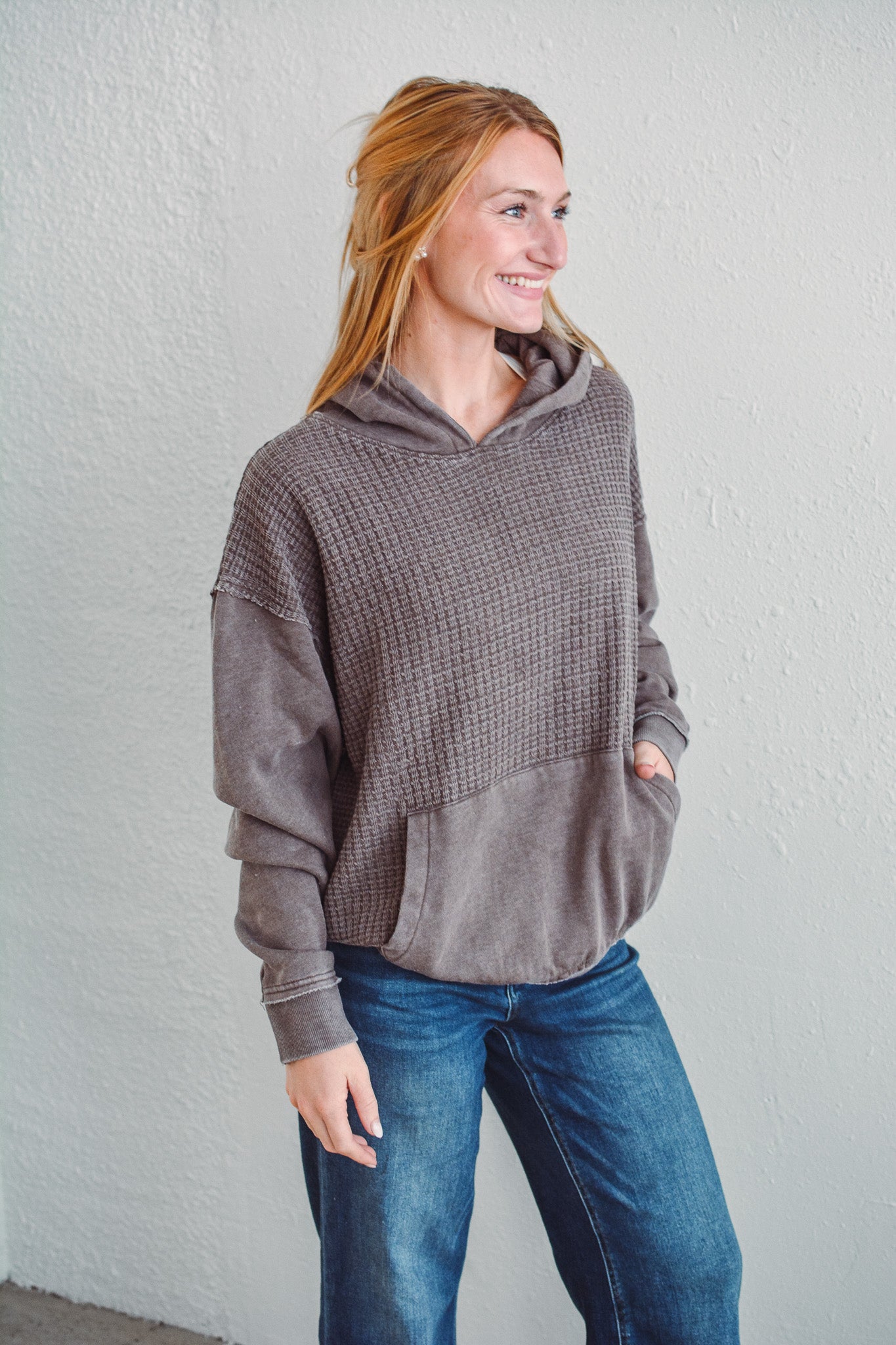 Espresso Waffle Knit Hoodie