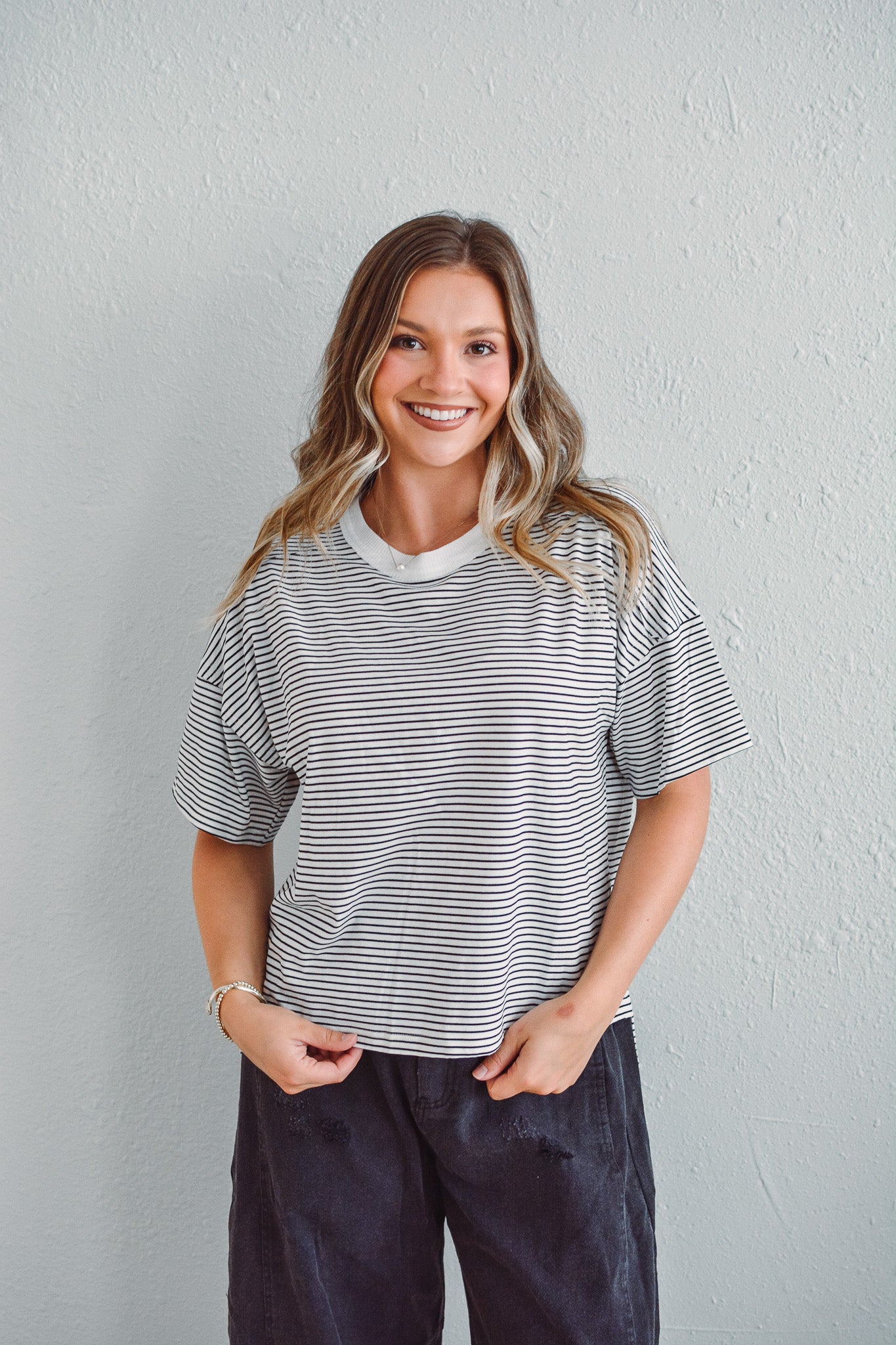 Drop Shoulder Striped Top