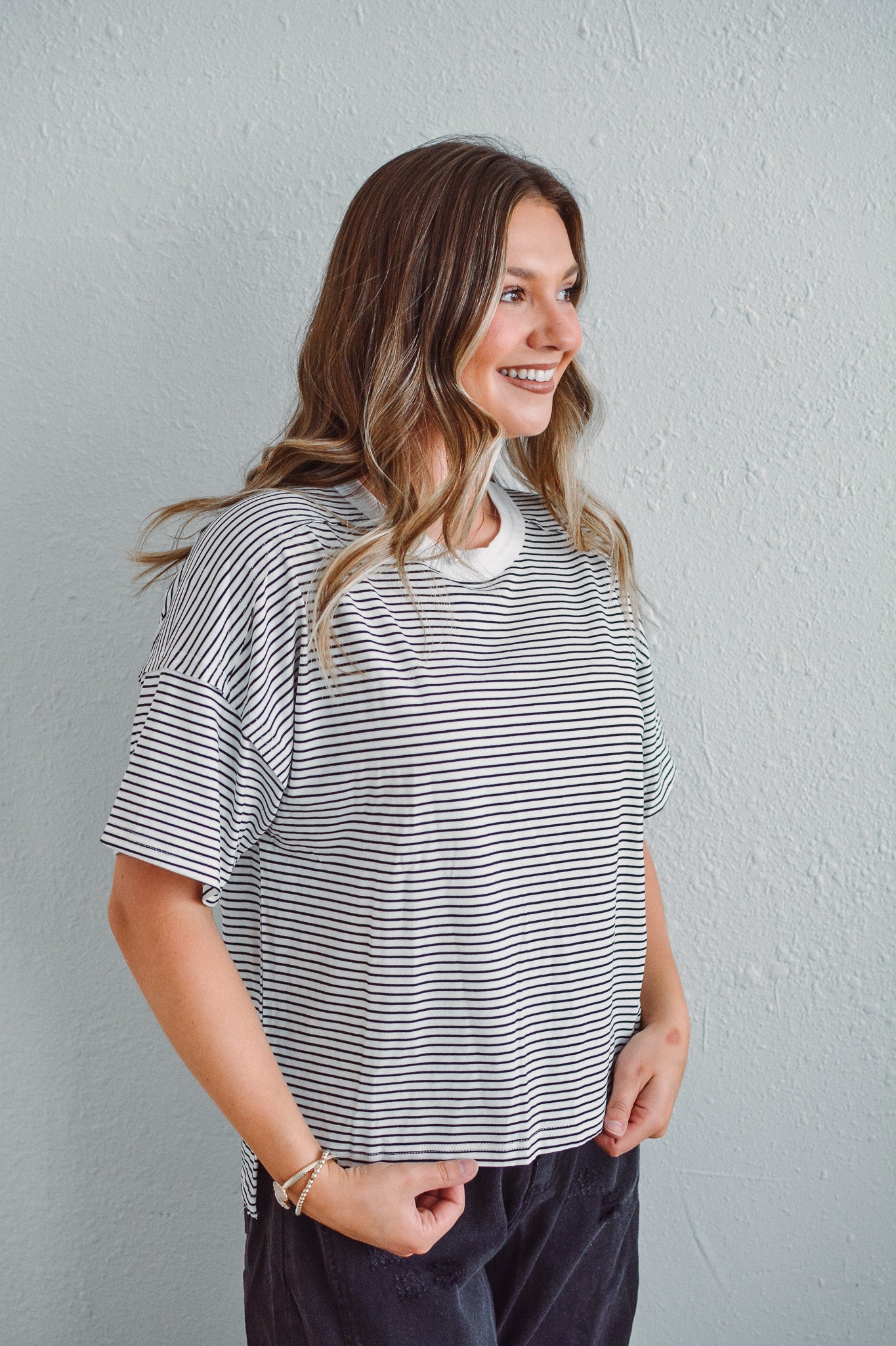 Drop Shoulder Striped Top