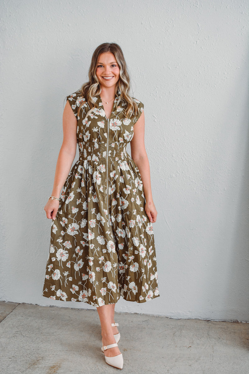 Filly Olive Floral Dress