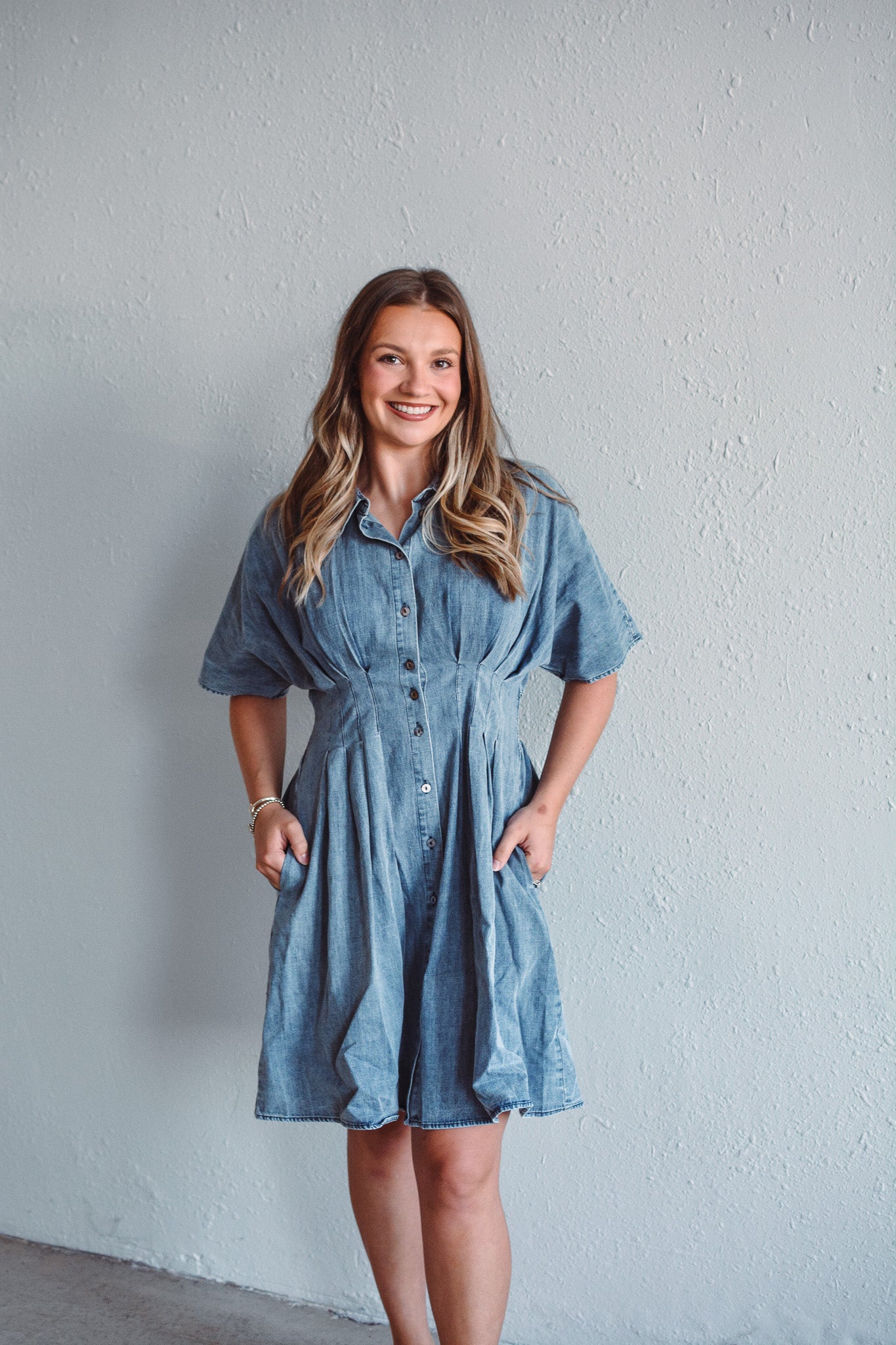 dani denim dress Dani Baby Blue Denim Button Down Dress