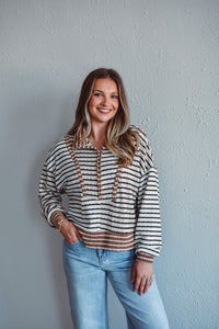 Taupe Striped Half-Zip