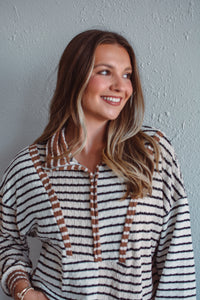 Taupe Striped Half-Zip