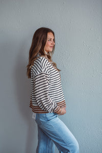 Taupe Striped Half-Zip