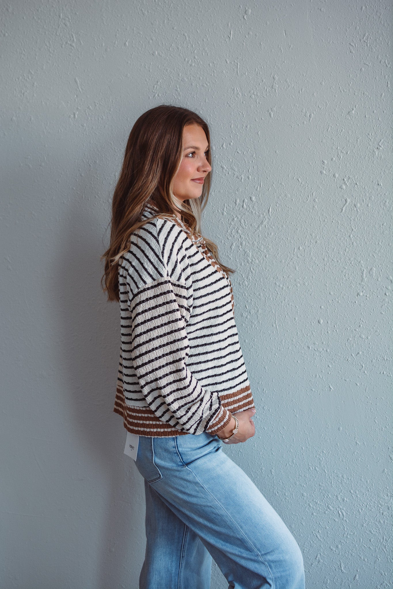 Taupe Striped Half-Zip