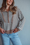 Taupe Striped Half-Zip