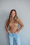 Brown Floral Mock Neck Top
