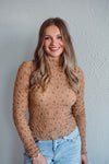 Brown Floral Mock Neck Top