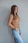 Brown Floral Mock Neck Top