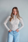 Ivory Floral Mock Neck Top